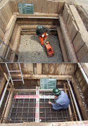 砂利基礎工転圧〜ベースコンクリート配筋検寸